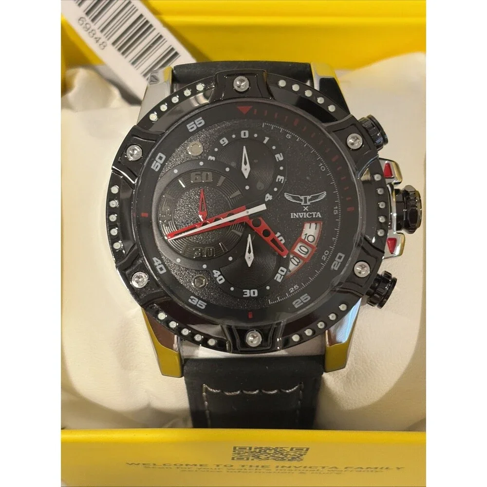 Invicta S1 Rally 69848 Men’s Chronograph Black Red Dial Leather Strap New In Box